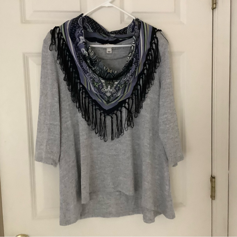 Gray Women's Top with Scarf Accent